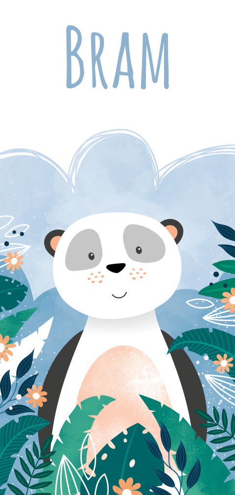 Blauw geboortekaartje jungle met panda