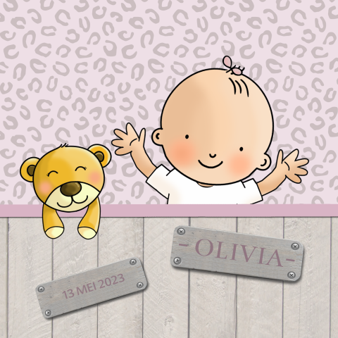 Geboortekaartje baby meisje met sloophout tijgerprint