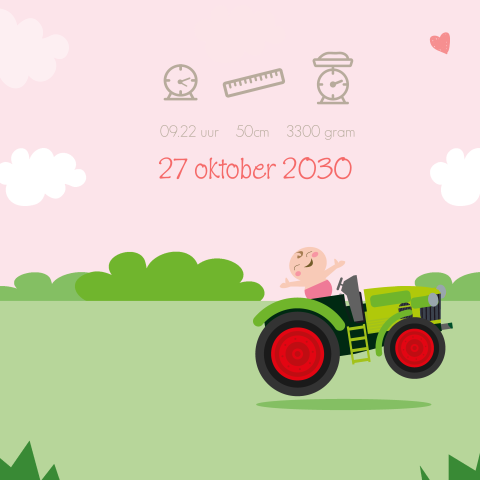Geboortekaartje boerderij traktor meisje