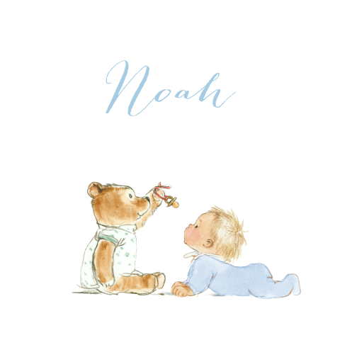 Geboortekaartje getekende baby en beer voor een jongen