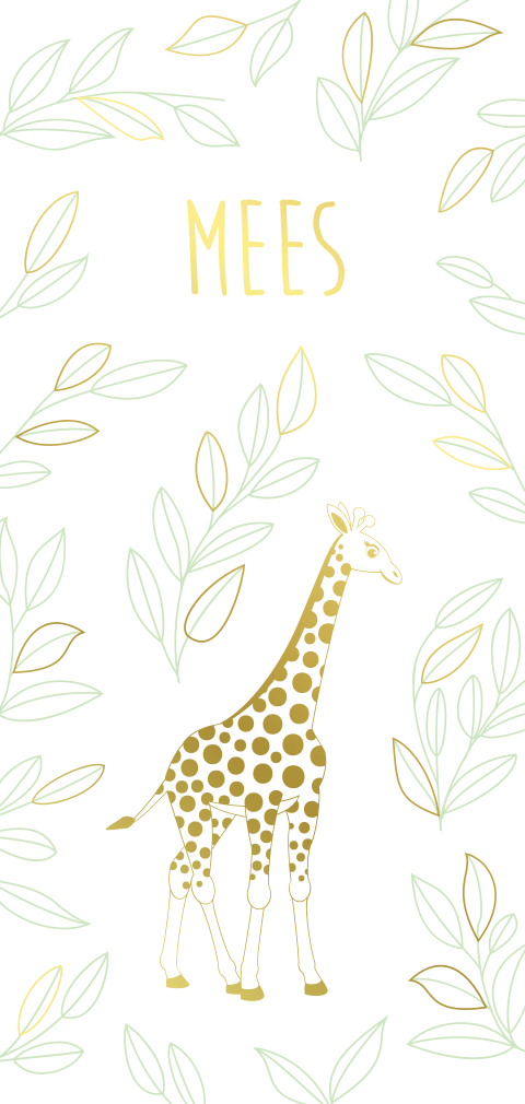 Hip geboortekaartje voor een jongen met foliedruk en giraffe
