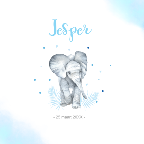 Geboortekaartje jongen olifantje met blauw aquarel