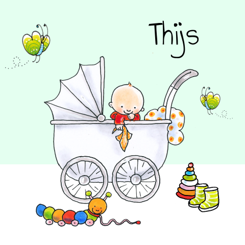 Geboortekaartje met kinderwagen voor jongen