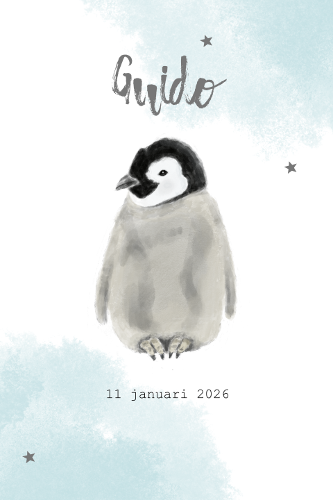 Geboortekaartje jongen pinguïn aquarel