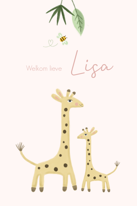 Geboortekaartje meisje met 2 giraffen en bijtje
