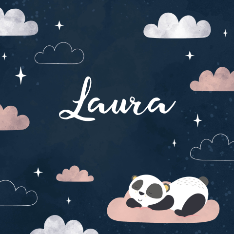 Geboortekaartje meisje wolken en sterren met panda roze