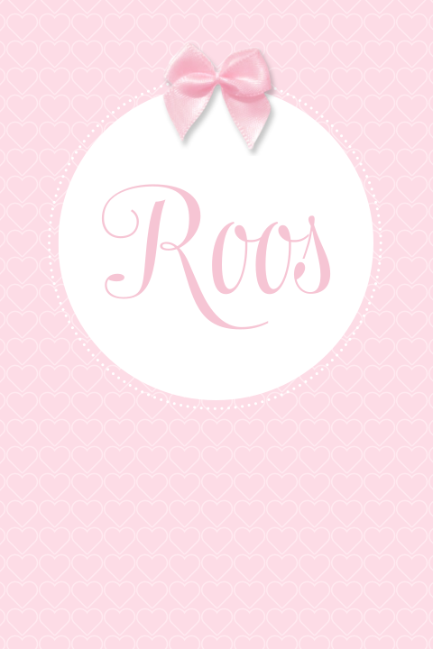 Lief geboortekaartje voor meisje met roze hartjes patroon en strikje