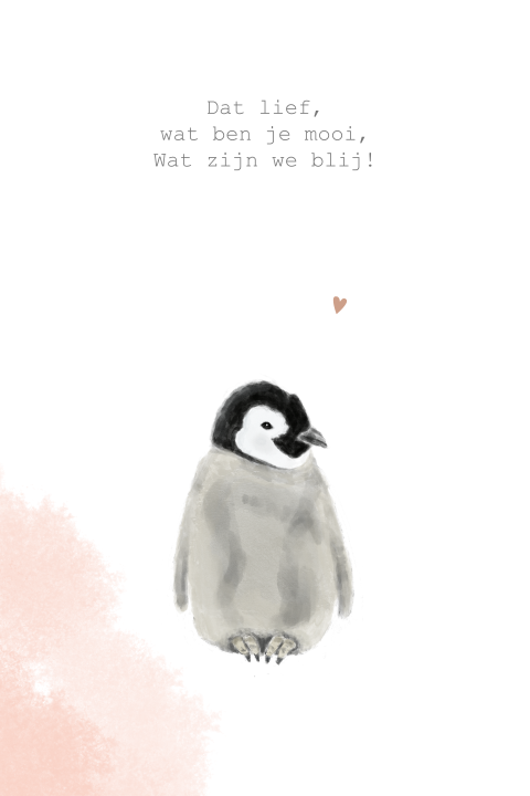 Geboortekaartje met pinguïn meisje winter