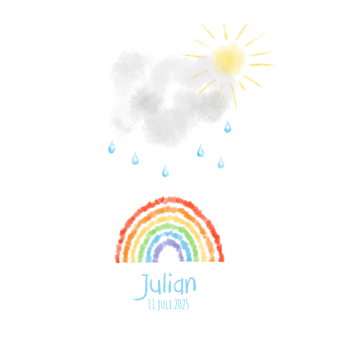 Geboortekaartje met regenboog, wolk en zon jongen