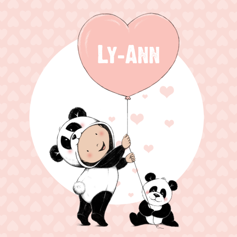 Geboortekaartje met pandabeer en hartjes voor een meisje
