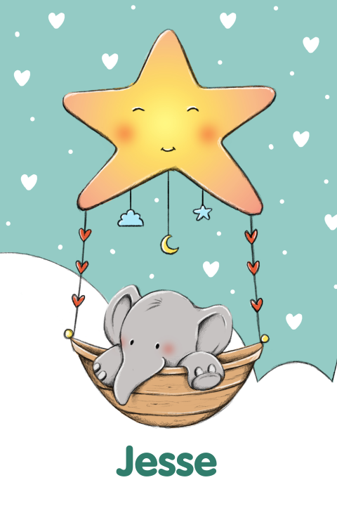 Mintgroen geboortekaartje met olifant aan ster