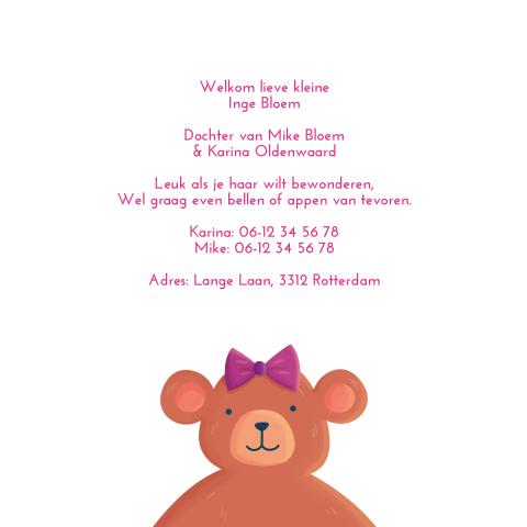 Geboortekaartje teddy beer meisje