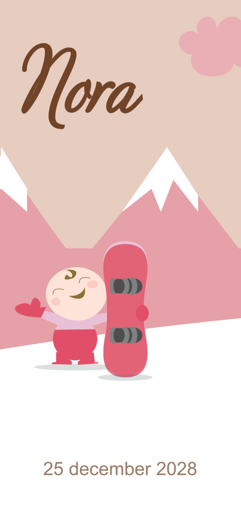 geboortekaartje wintersport snowboard meisje