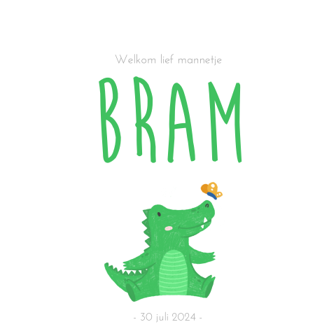 Groen geboortekaartje jongen met krokodil