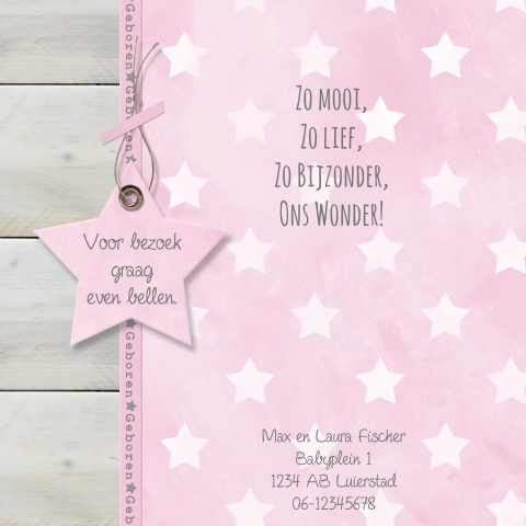 Lief kaartje met roze sterren en label