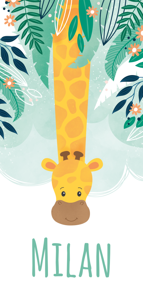 Mint geboortekaartje jungle met giraf