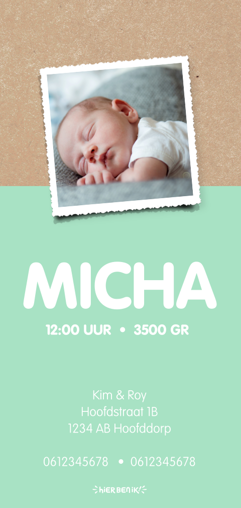 Geboortekaartje voor jongen - Mint met kinderwagen