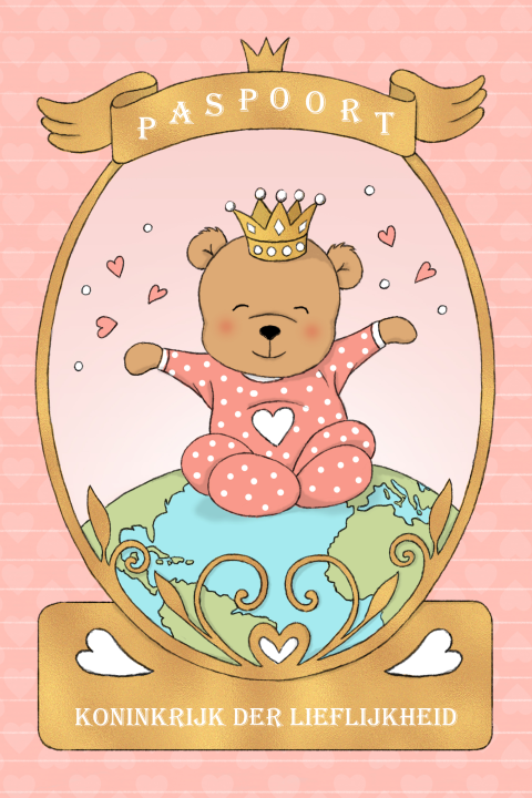 Geboortekaartje voor meisje - Paspoort met beer