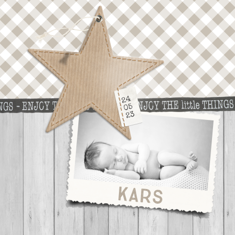 Stoer babykaartje jongen ster houtlook en foto