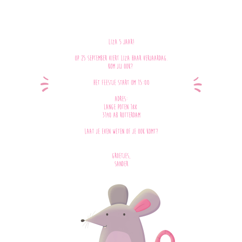 Uitnodiging muis kinderfeestje meisje
