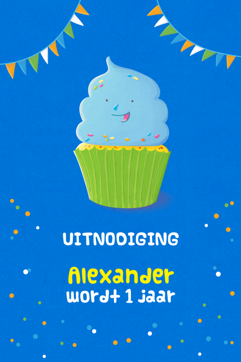 uitnodiging verjaardag feestje cupcake blauw jongen