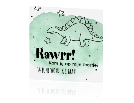 Stoere Uitnodiging 1e Verjaardag Jongen Met Tekening Dinosaurus